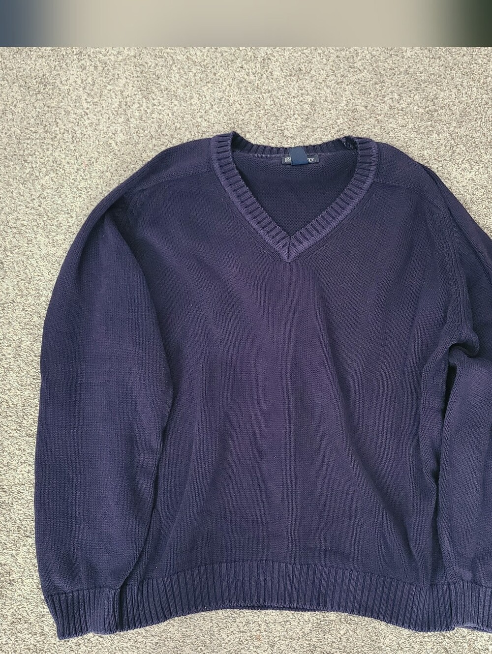 VTG Lands End Navy V Neck 100% Cotton Long Sleeve Sweater Size L